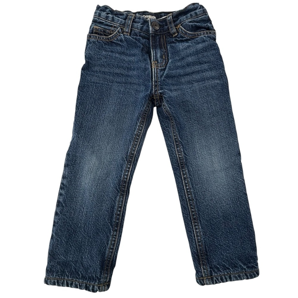 OshKosh B’gosh Fleece Lined Blue straight Jeans Toddler Size 3T Adjustable Waist